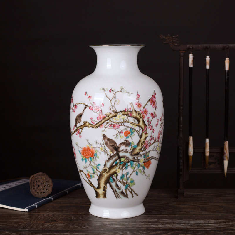办公客厅陶瓷花瓶中式礼品摆件玄关工艺品薄胎家居瓷器描金景德镇