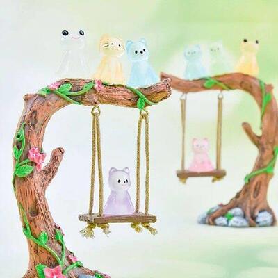 6Pcs Luminous Animal Ornament Mini Puppy Cat Frog Doll