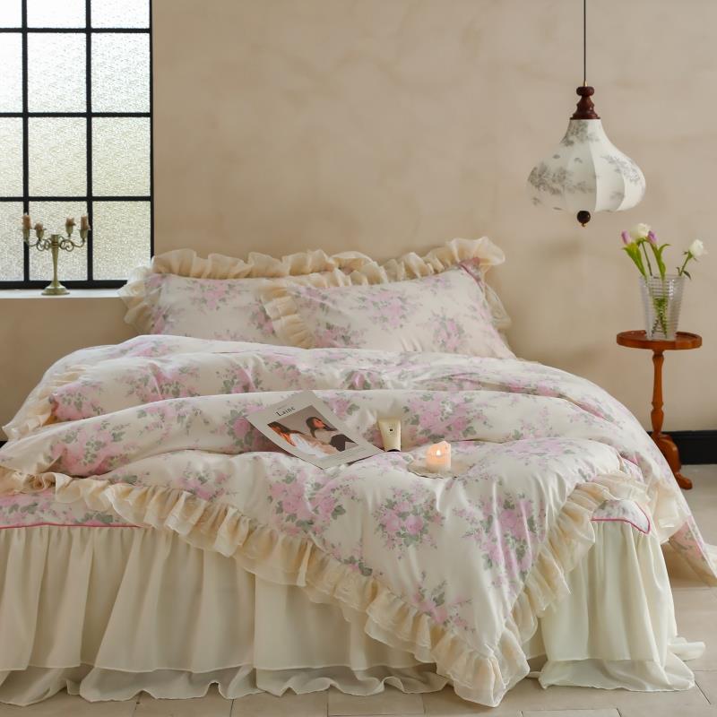 正品韩版纯田全棉床裙款四件套1.8人m公主风夏季棉床罩花边园双被