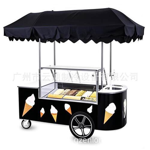厂家直销12盘户外冰淇淋手推车110Vgelatocart冰淇淋摆摊车