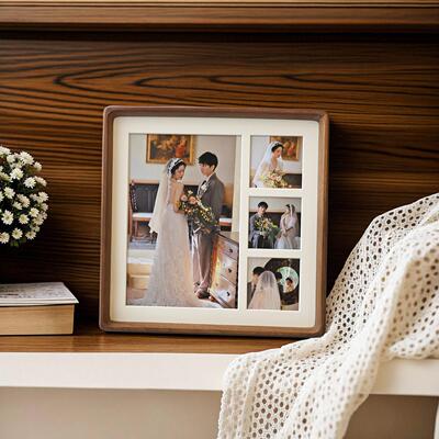 九宫格情侣婚纱照亲子照片打印实木画 画框四维多联洗照片相摆台