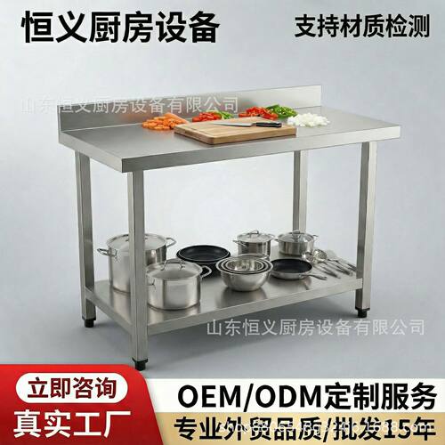 出口品质304/201不锈钢操作台带挡水板桌子加厚加重多层包邮跨境