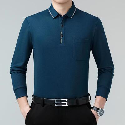 品款牌丝珠地长袖恤光男春秋新商9886-TB棉务休闲纯色中老年爸爸