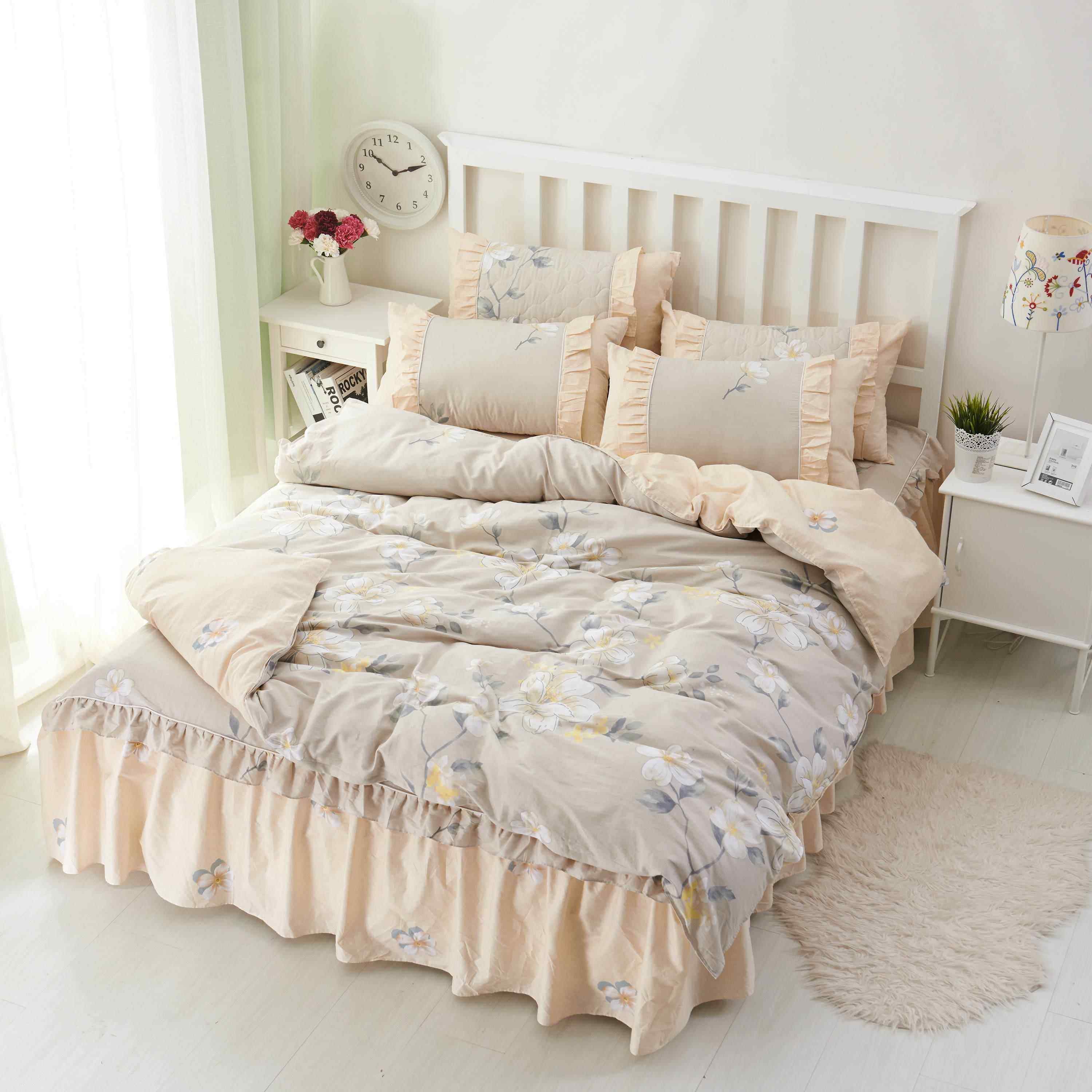 高档新款公主风床裙四套棉全纯棉花边床裙式罩床套床品夏季4件套1