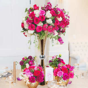 婚庆婚礼道具欧式铁艺花器主桌装饰插花器金色桌花器皿花瓶摆件