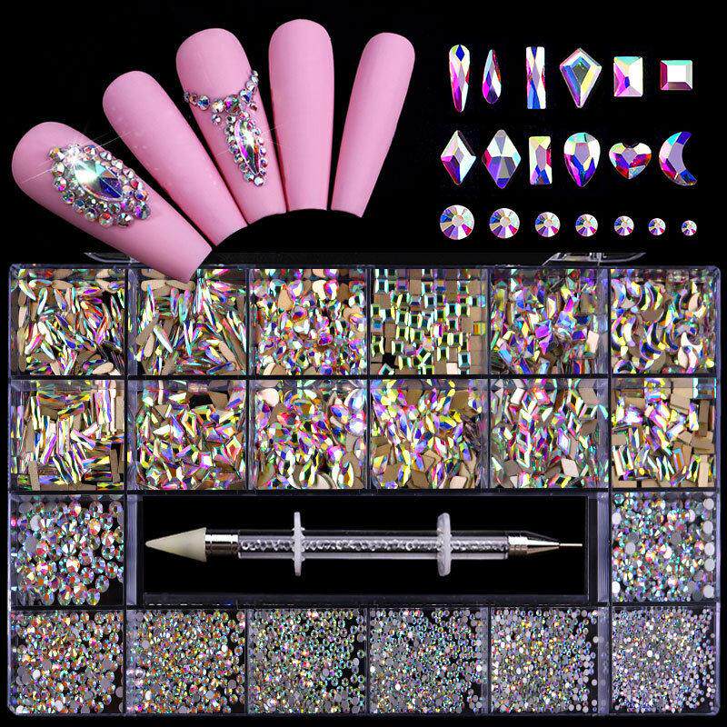 Super Set Multi-size Crystal AB Nail Rhinestones21格美甲水钻