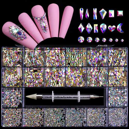 Super Set Multi-size Crystal AB Nail Rhinestones21格美甲水钻
