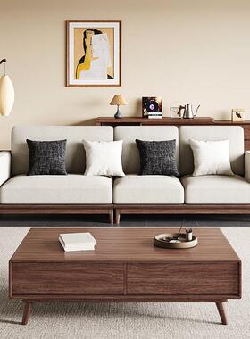 黑YY-S620胡桃木实木转角沙发客厅排冬夏两用直四人位多艺功能贵