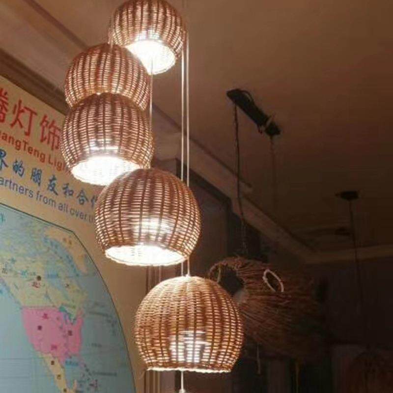 日式灯笼卧室客厅榻榻米竹编装饰灯具工程定制竹艺藤艺蔑编织吊灯