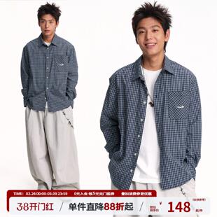 江南先生NewJNXS美式复古高支棉双色格纹衬衫男款宽松格子衬衣