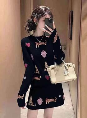 欧洲站春装新款轻奢小众一整套高级感减龄洋气针织毛衣短裙两件套