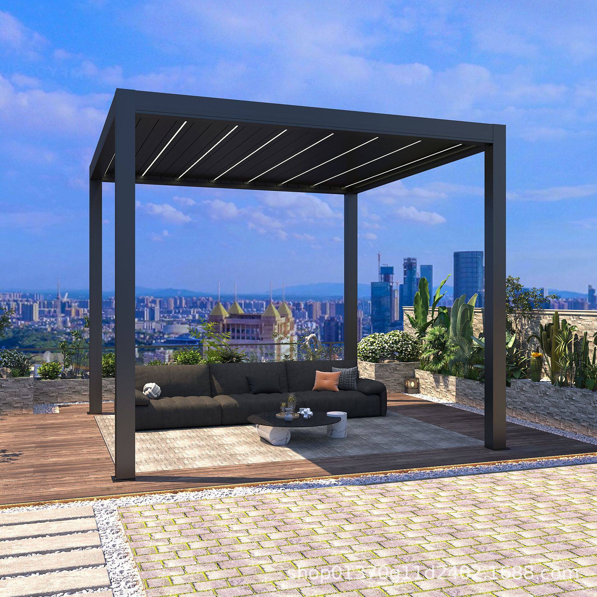 厂家直销电动智能凉亭泳池别墅庭院遮阳防雨休闲翻转铝合金百叶亭