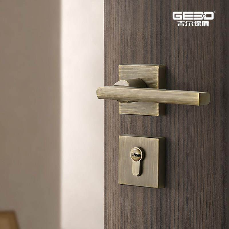 吉尔保盾新中式门锁室内卧室房间两件式门把手青古铜静音磁吸木门