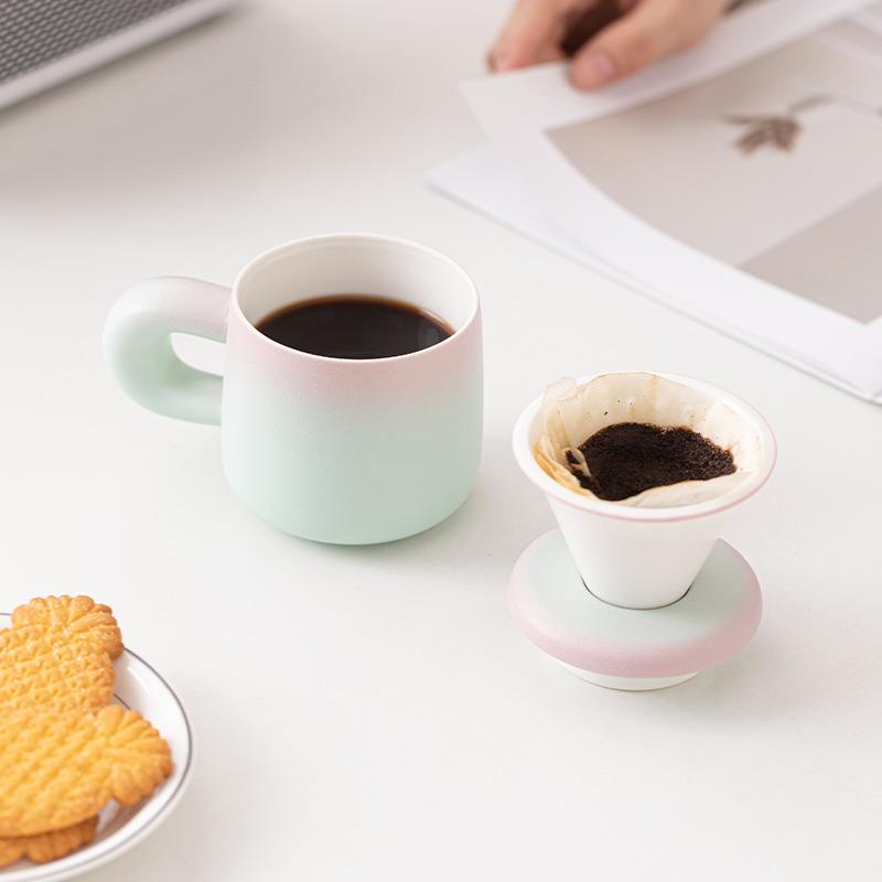 手冲茶咖杯家用过滤带盖马克杯陶瓷杯办公室茶水分离喝水泡茶杯