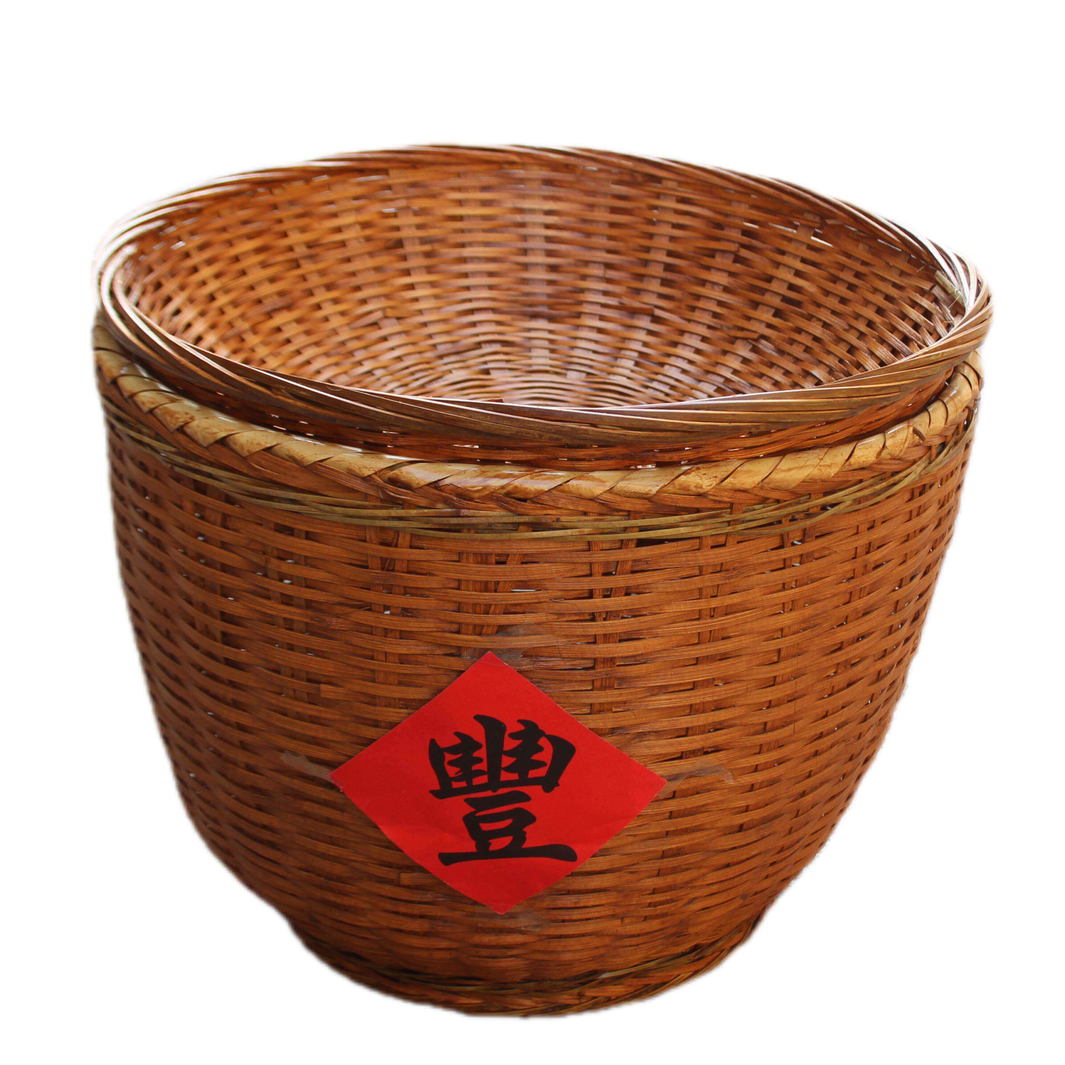 手工竹编收纳篮圆形储物篮纯手工编织家居装饰篮子放干菜蔬菜筐子