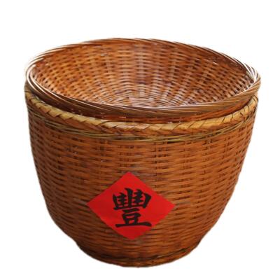 手工竹编收纳篮圆形储物篮纯手工编织家居装饰篮子放干菜蔬菜筐子