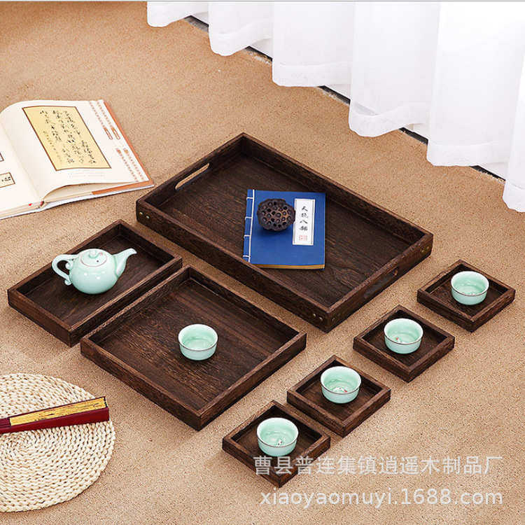 现货实木茶盘套装茶水托盘复古烧色木制果盘客厅摆件茶盘,餐饮具,盘,淘宝优惠券,粉丝福利购,淘宝优惠卷