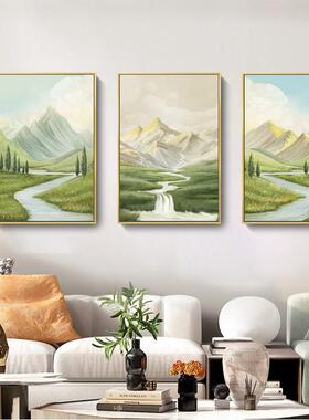 现代简约装饰画客厅金山清新绿色风景玄关画山水酒店公寓民宿挂画