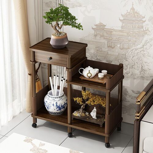 Floor-standing solid wood multi-level planter stand for the