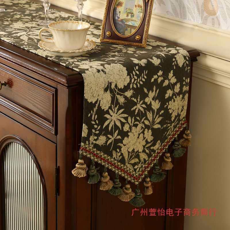 美式复古桌旗法式感茶几旗盖布中古风斗柜电视柜餐桌布长条