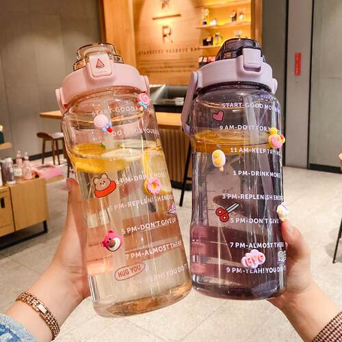 运动水杯大容量耐高温塑料杯子带吸管杯网红健身超大号2L水壶便携
