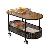 创意客厅沙发岩板边几带轮可移动小茶几中古小推车艺术床头柜边桌