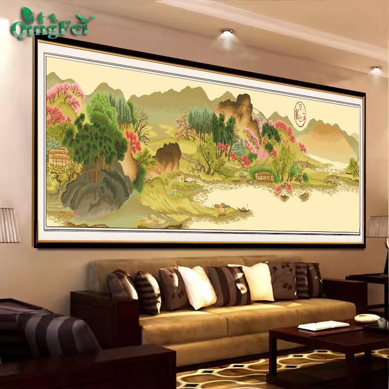 青飞精准印布溪山春晓十字绣大气中国经典名画山水画客厅挂画满绣