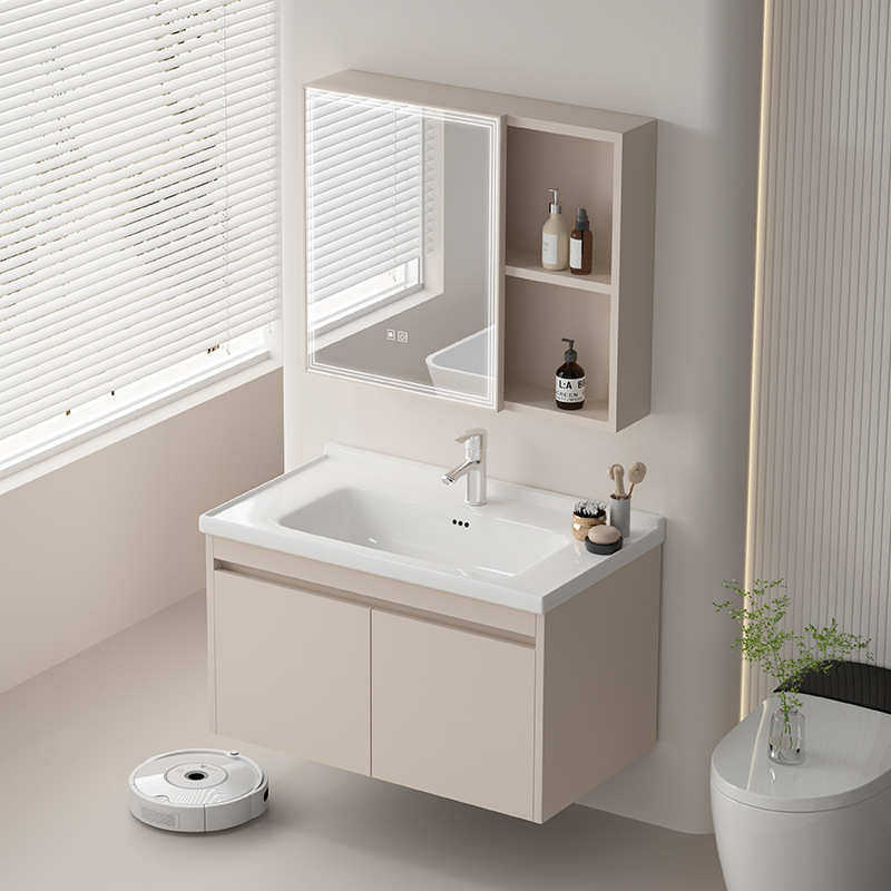 奶油风蜂窝铝合金浴室柜一体陶瓷盆洗手洗脸洗漱台盆柜组合小户型