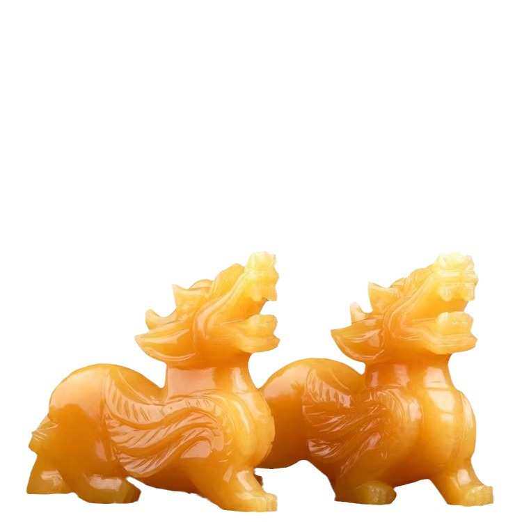 天然黄玉貔貅摆件公母一对玉石皮丘麒麟办公室装饰品开业礼品摆设