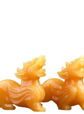 天然黄玉貔貅摆件公母一对玉石皮丘麒麟办公室装饰品开业礼品摆设