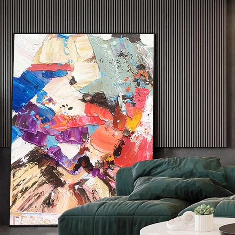 挂画油画立体装饰画客厅抽象现代抽象玄关简约艺术色块手绘画餐厅图片