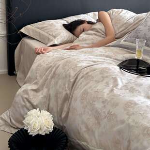 法式 复古轻奢天丝棉色织提花四件套全棉贡缎撞色拼角裸睡亲肤床品