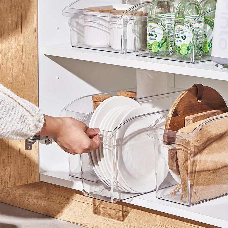 厂家批发浴室桌面收纳盒 透明PET冰箱收纳盒带滑轮无盖杂物整理盒