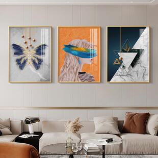 网红抽象人墙物客厅装饰挂画沙发背景画羽毛餐厅合墙画餐厅三联组