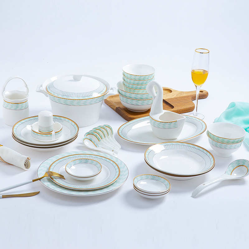 景德镇陶瓷餐具碗碟盘家用蓝蔚骨瓷碗筷套装陶瓷碗果盘子礼品