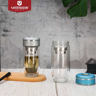 茶杯透明玻璃杯logo杯子玻璃杯创意水杯亚泰印字杯双层鹅蛋加厚