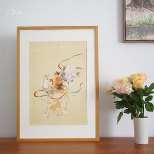一二山皇小小 吉祥如意 水墨年画客厅玄关装饰画沙发背景竖画童女