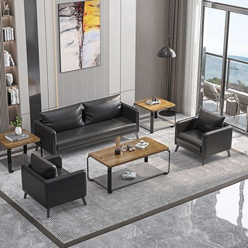霜Y1公室沙发茶几组合商务客接待现代简约店铺商铺北欧三人位