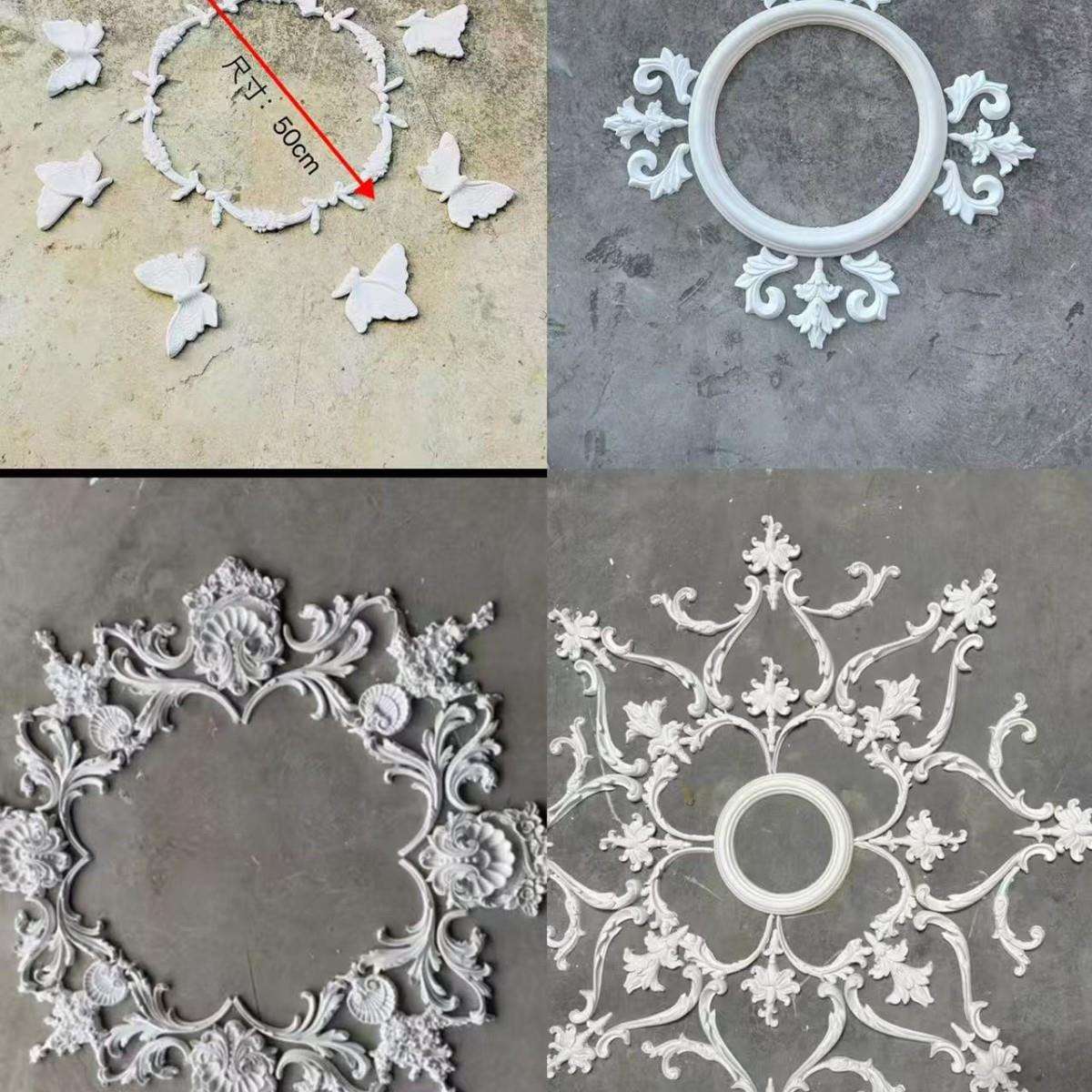 法式石膏灯盘圆形花边吊顶角花组合灯盘小鸟蝴蝶拼花造型圆圈角花