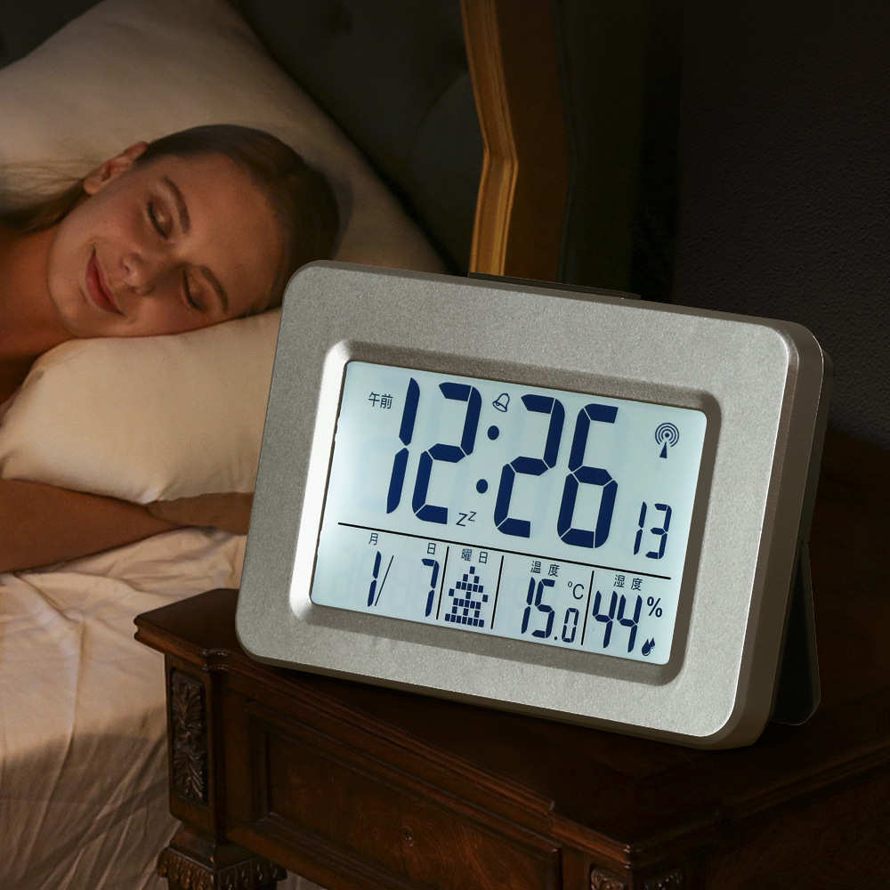无线电波钟自动校时智能电子背光夜灯时钟贪睡闹钟温湿度万年历