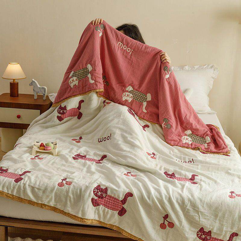 A类长绒棉纱布夏凉被夏季纯棉轻薄透气被双人毛巾毯学生宿舍夏被