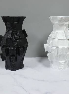现代简约创意凹凸树脂花器亚光白样板间售楼部家居客厅装饰品摆件