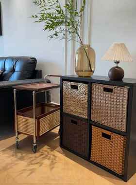 黑色格子柜落地展示矮柜收纳柜电视柜自由组合书柜沙发边柜实木