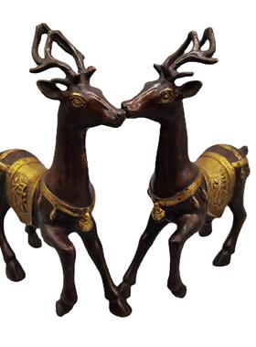 仿古做旧黄铜紫铜鎏金福禄鹿一对家居摆件工艺品礼品