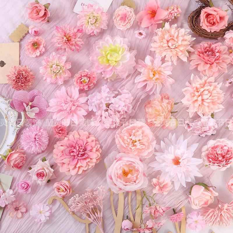 粉色系仿真花朵装饰假花diy手工头饰簪花发饰 婚庆花艺 痛包谷美