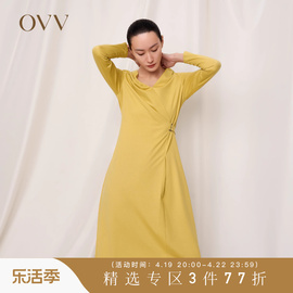 OVV秋冬女装围裹式可水洗针织羊毛休闲通勤长袖连衣裙