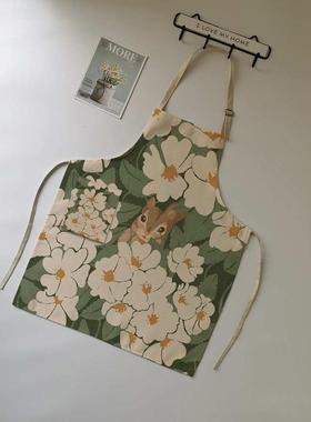 VHM7批发法式复古棉麻围裙可调节家用厨房做饭防污围兜美甲店花艺