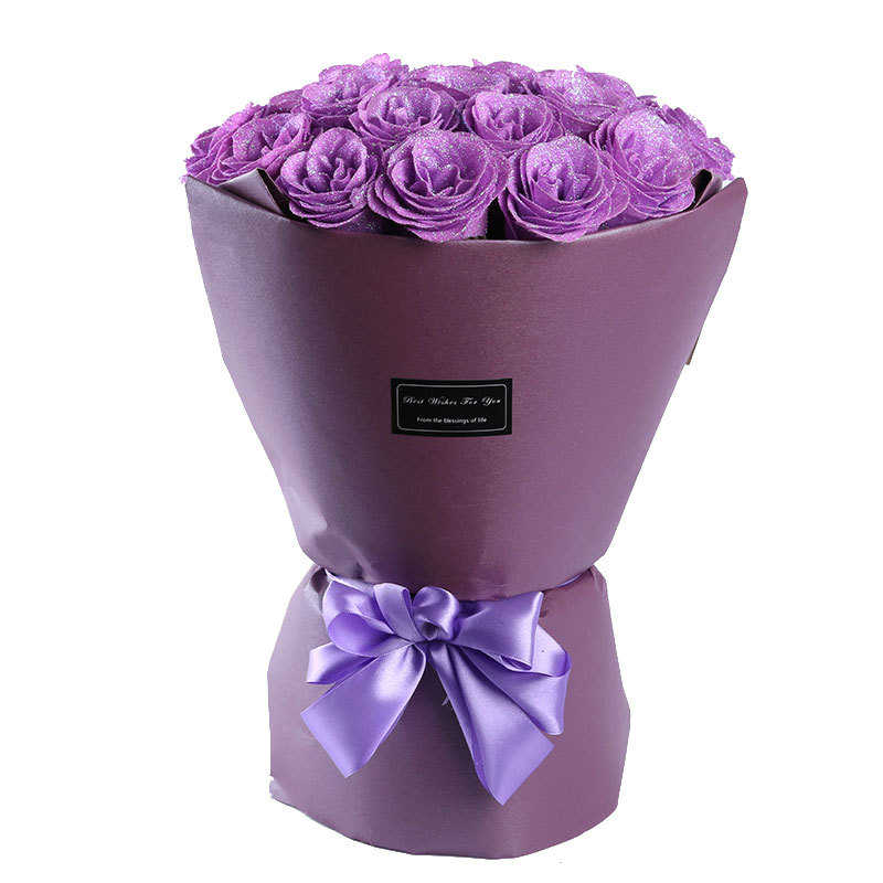 现货供应水晶金粉玫瑰花婚庆促销活动假仿真花束六层水晶玫瑰花束