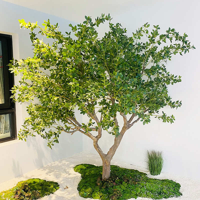 精品仿真绿植假树绿色金钱树大型植物景观摆件商场酒店装饰道具摇