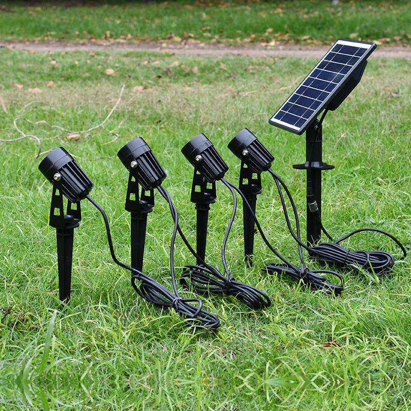 太阳能户外LED庭院地插灯草坪射灯一拖四3w七彩光控花园灯地插灯